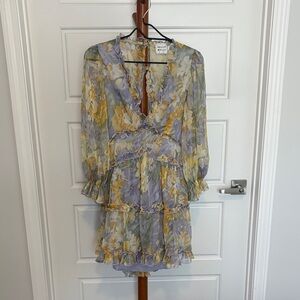 Hello Molly Yellow and Purple Floral Long Sleeve Dress